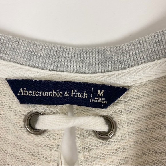 ABERCROMBIE & FITCH Gray Striped Lace-Up Back Sweatshirt Sweater Top Med - Picture 10 of 13